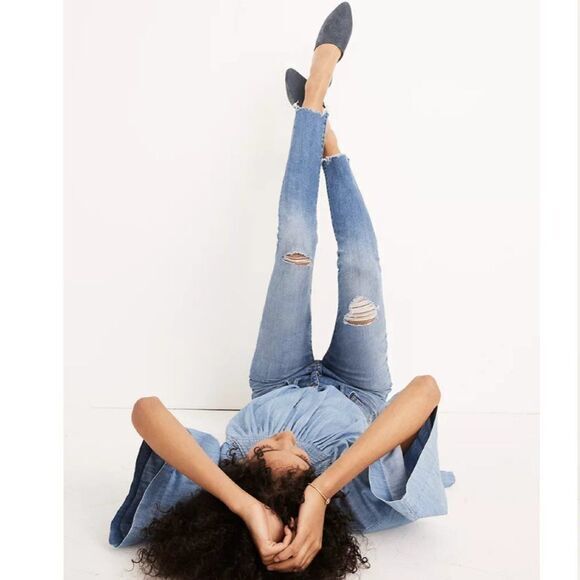 NEW Madewell Mid-rise Skinny‎ ripped Jeans in Frankie Wash, 25P - Picture 4 of 16